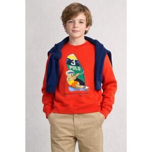 Polo Ralph Lauren Polo Bear Sweatshirt Boys M 10-12 Red Orange Surf Crewneck